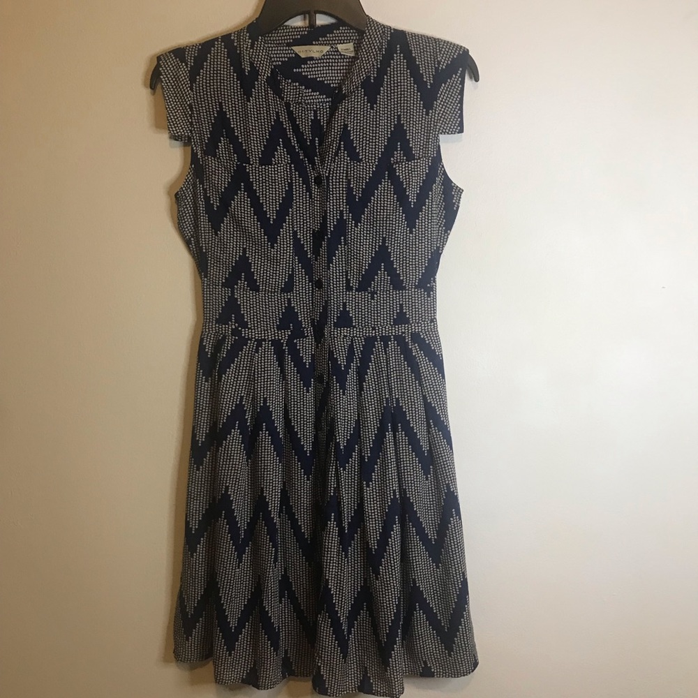 Anthropologie 11.1 Tylho Polka Dot Zigzag Sleeveless Lined Swing Dress Sz XS